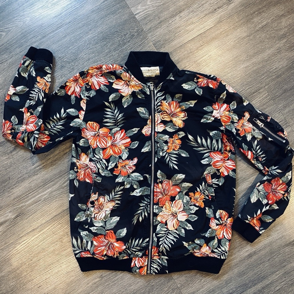 Ralph Lauren Denim &‎ Supply Dead Stock Floral Bomber Jacket Women Medium Zip Up